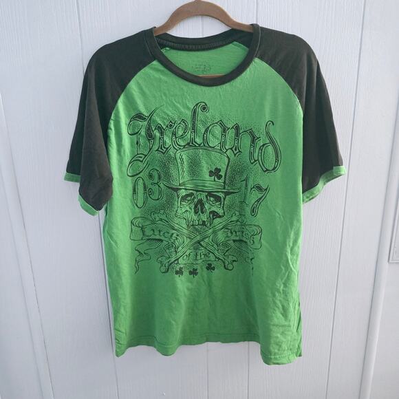 Ireland Skull Tee Size XL – St. Patrick’s Day, Irish Punk, Graphic Raglan - Picture 1 of 7